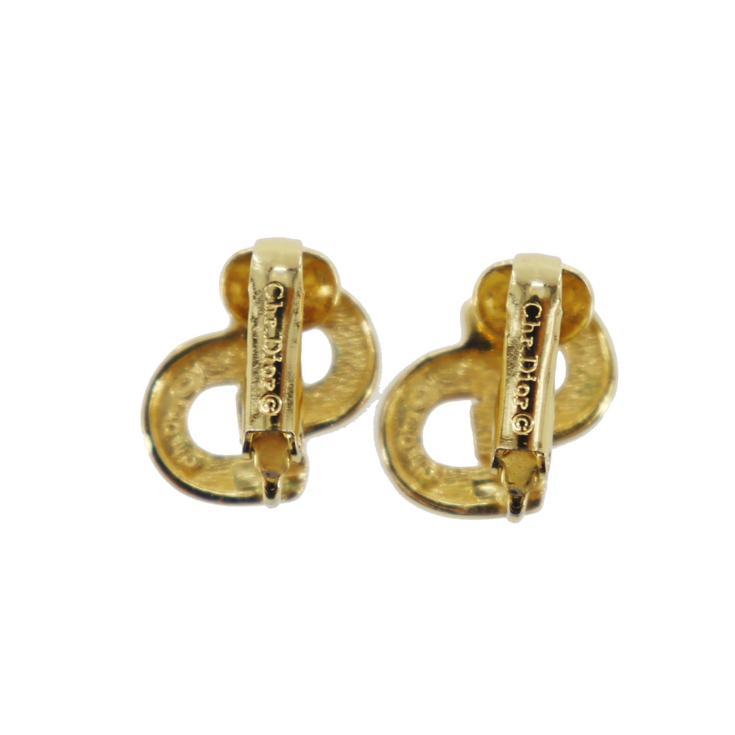 Christian Dior CD Rhinestone Used Earrings Gold Plated #EA175