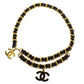 CHANEL Logos Chain Used Waist Belt Black Gold Leather #CD423
