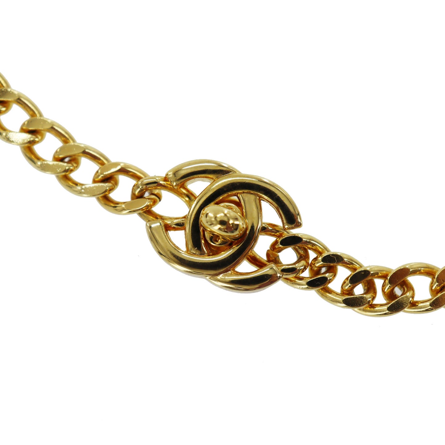 CHANEL Logo Chain Long Necklace Gold France 96P #BT361