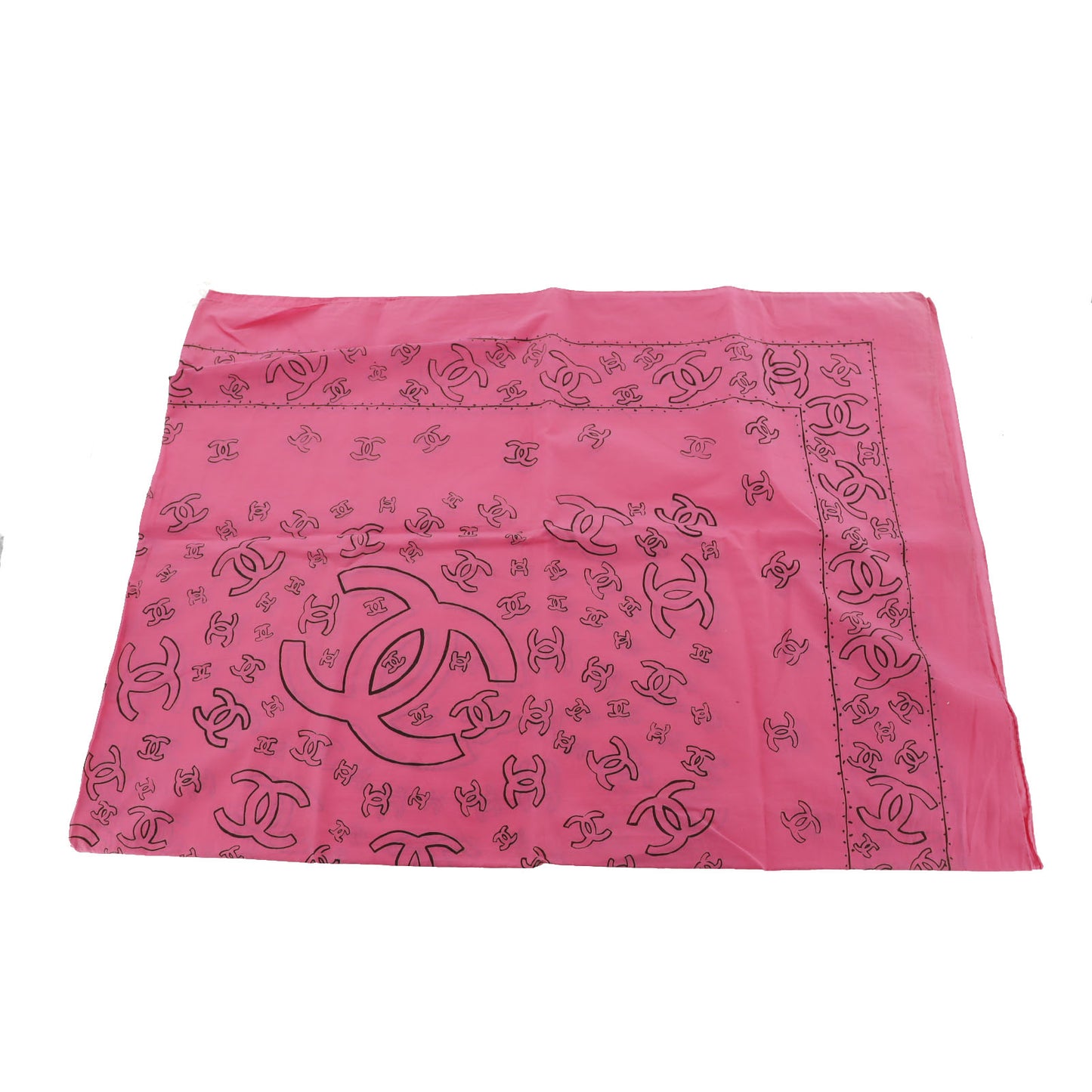 CHANEL CC Logos Pink Used Large Scarf Cotton #AH585 S