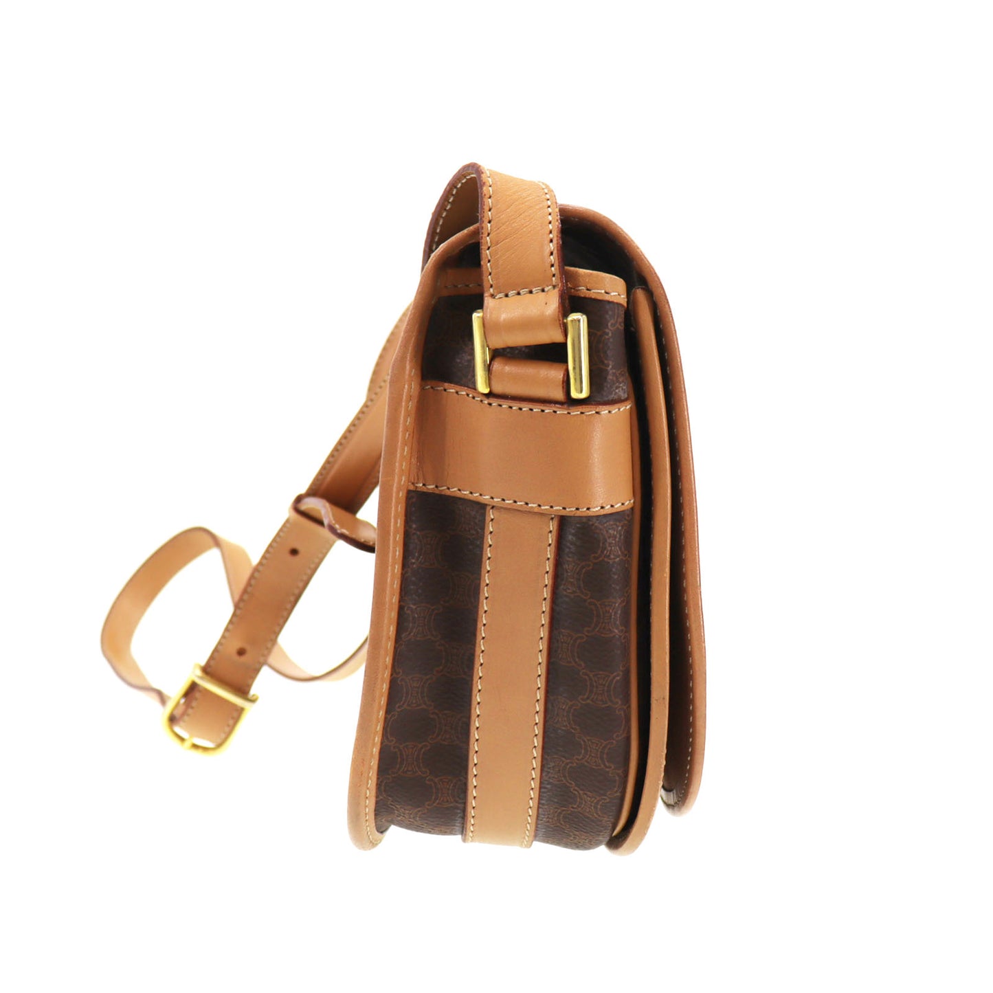 CELINE Macadam Pattern Shoulder Bag Brown PVC Leather #CP288