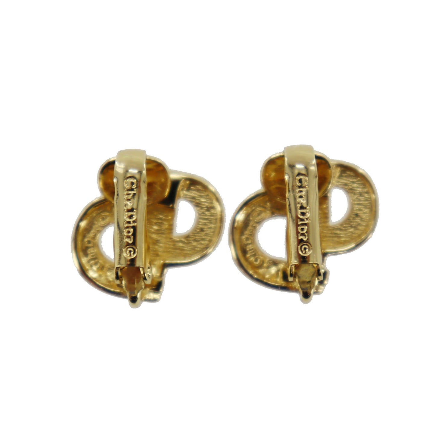 Christian Dior CD Logos Rhinestone Earrings Gold Plated #CB588