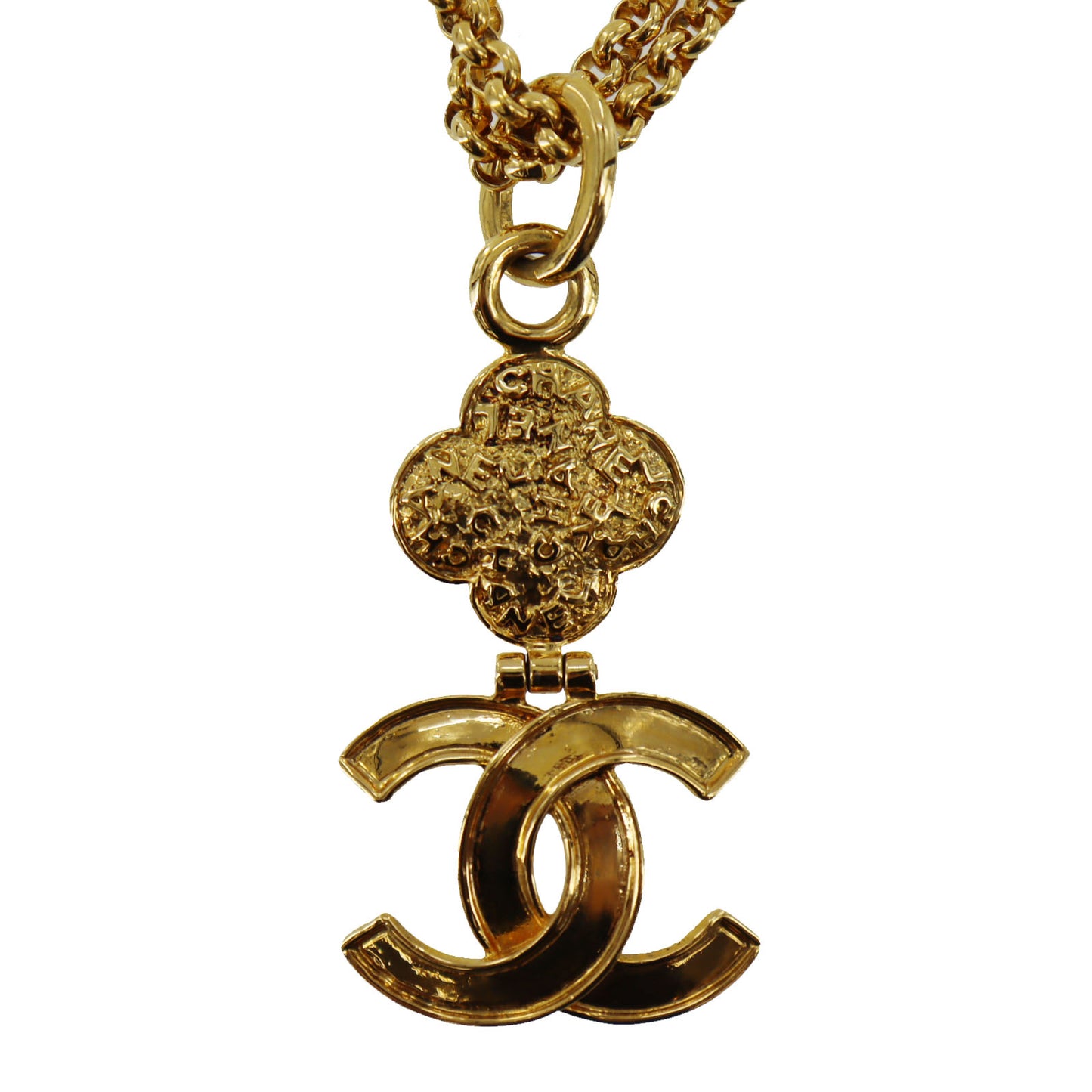 CHANEL Logo Chain Necklace Gold 95 A #AG836