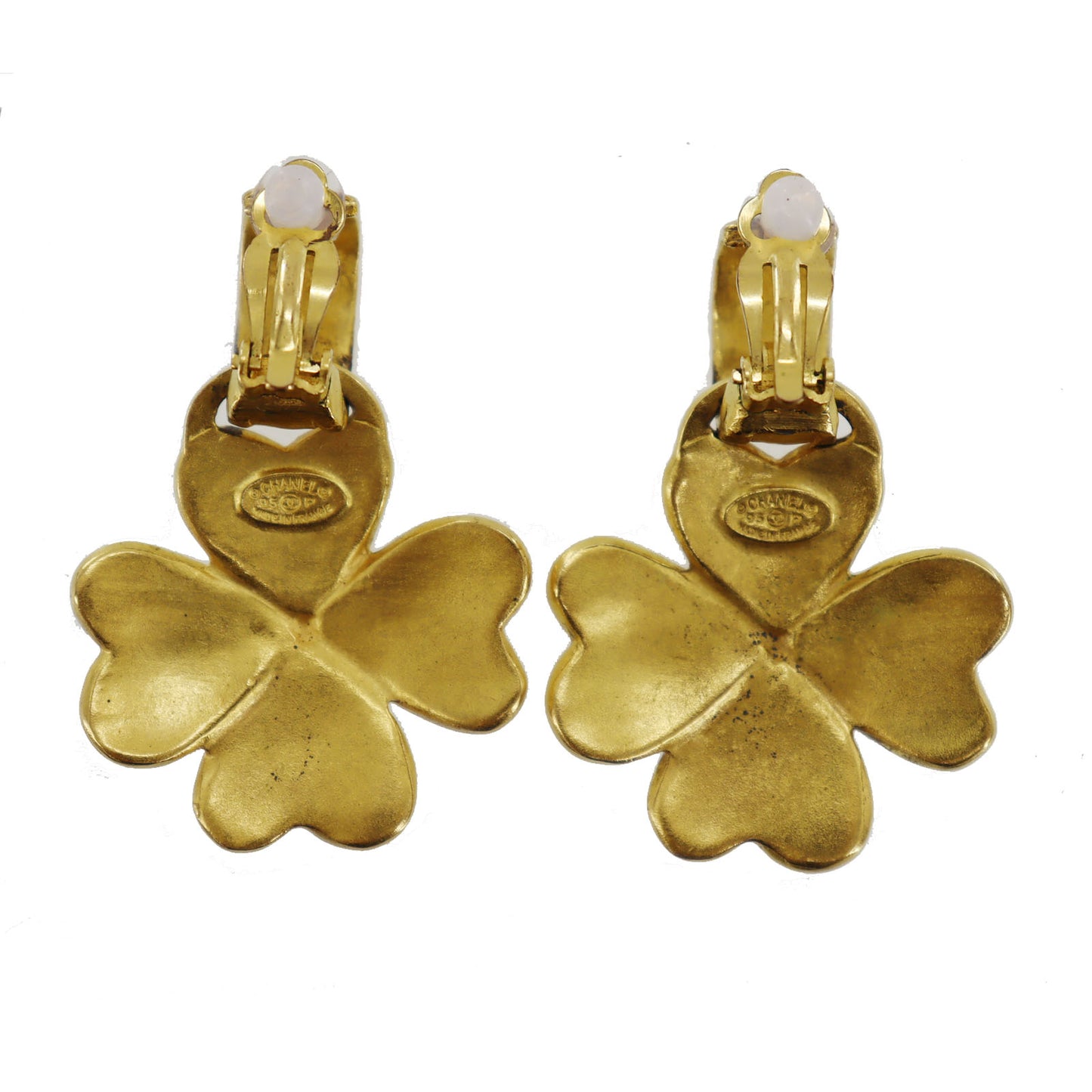 CHANEL CC Logos Clover Earrings 95 P Gold Clip-On  #AH572