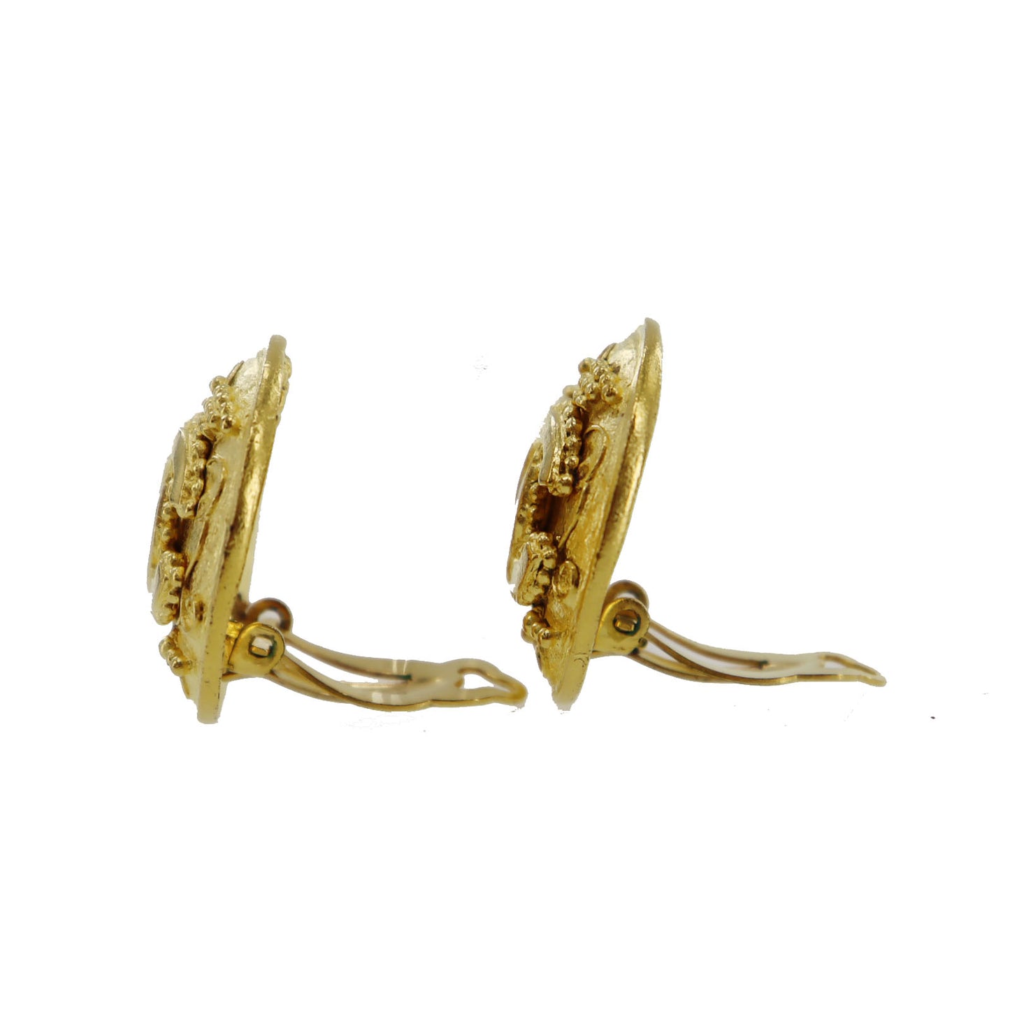 CHANEL CC Logos Circle Earrings 96 A Clip-On Gold #BT981