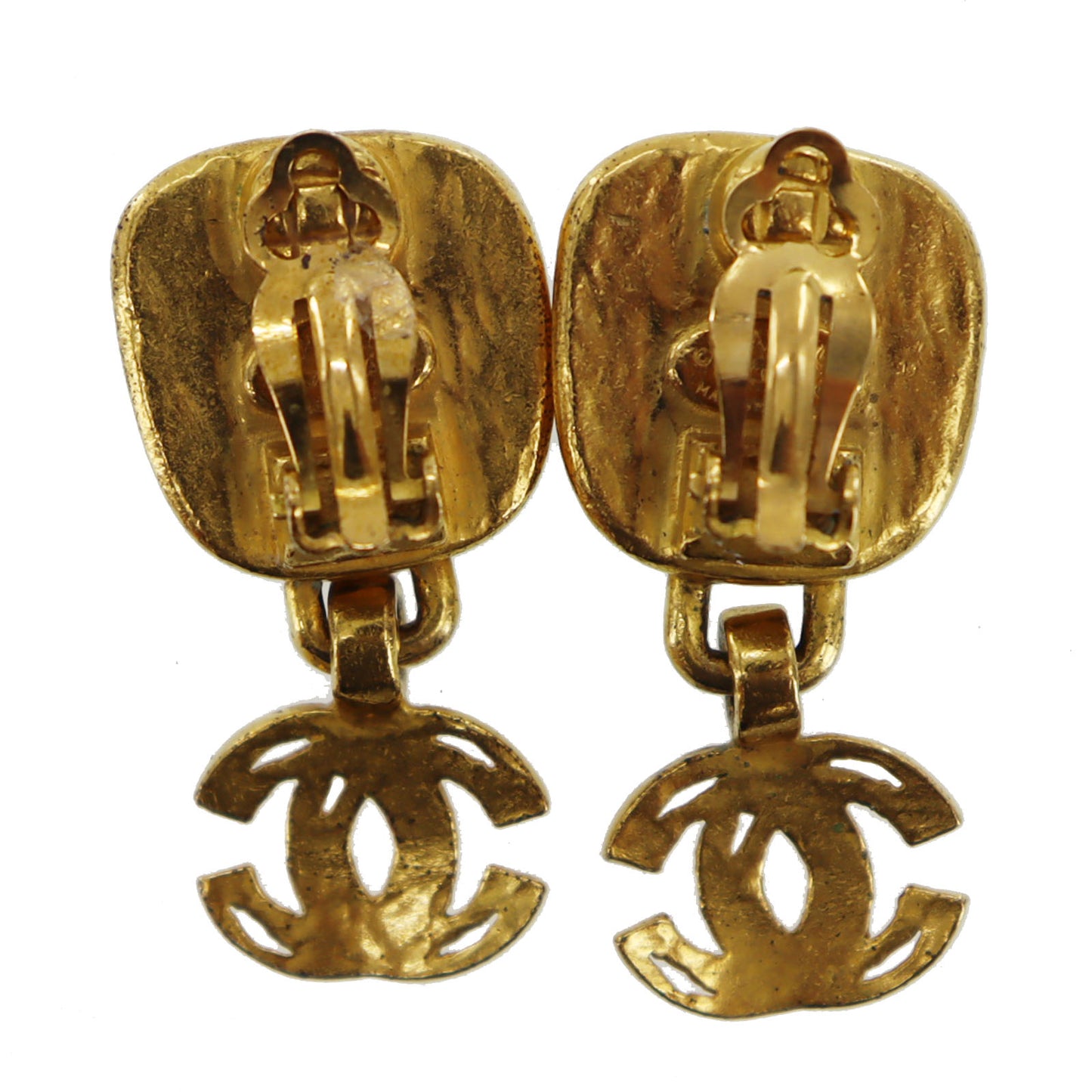 CHANEL CC Logos Stone Earrings Gold Clip-On #BE246