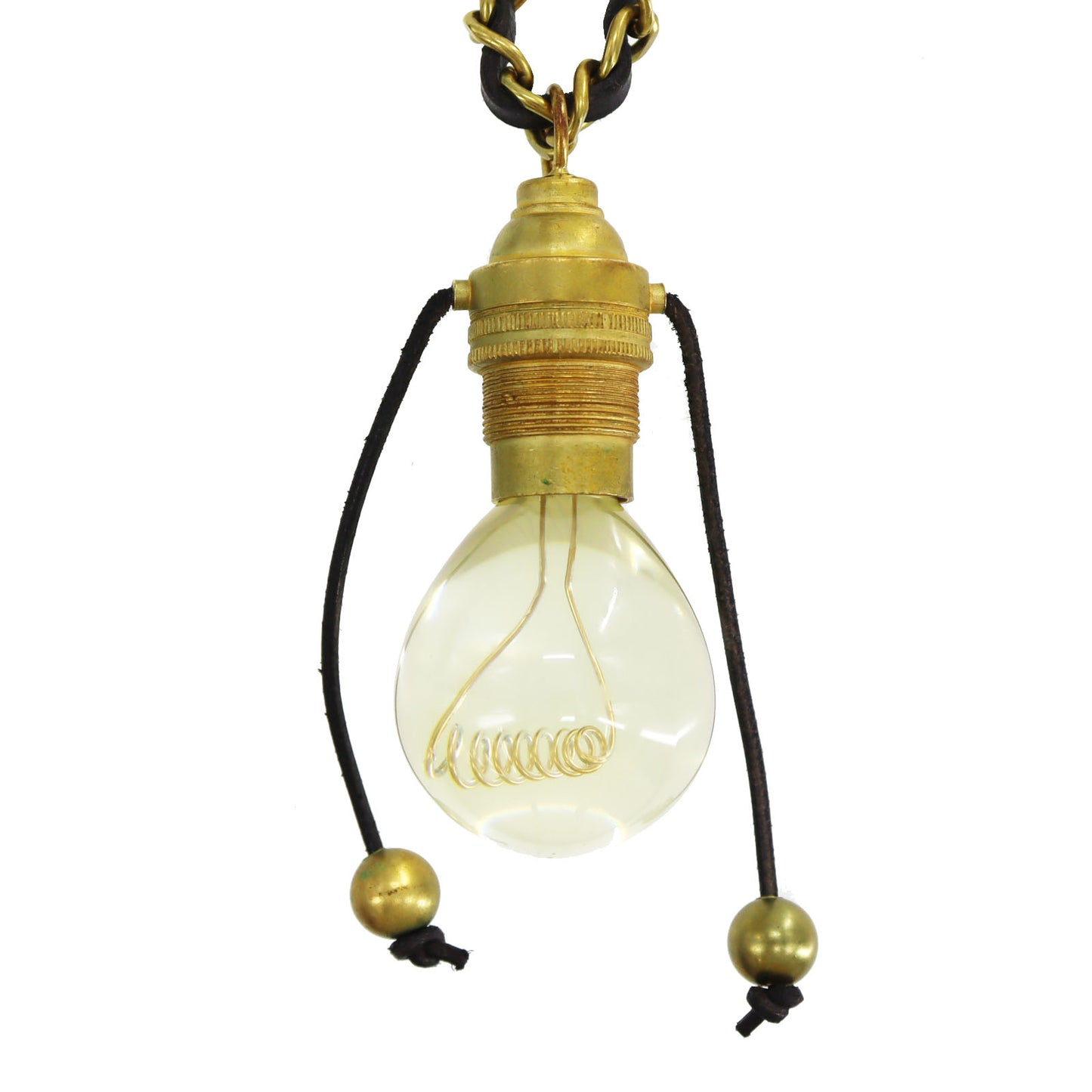 CHANEL Light Bulb Gold Plated Leather Long Necklace 94P #CL314