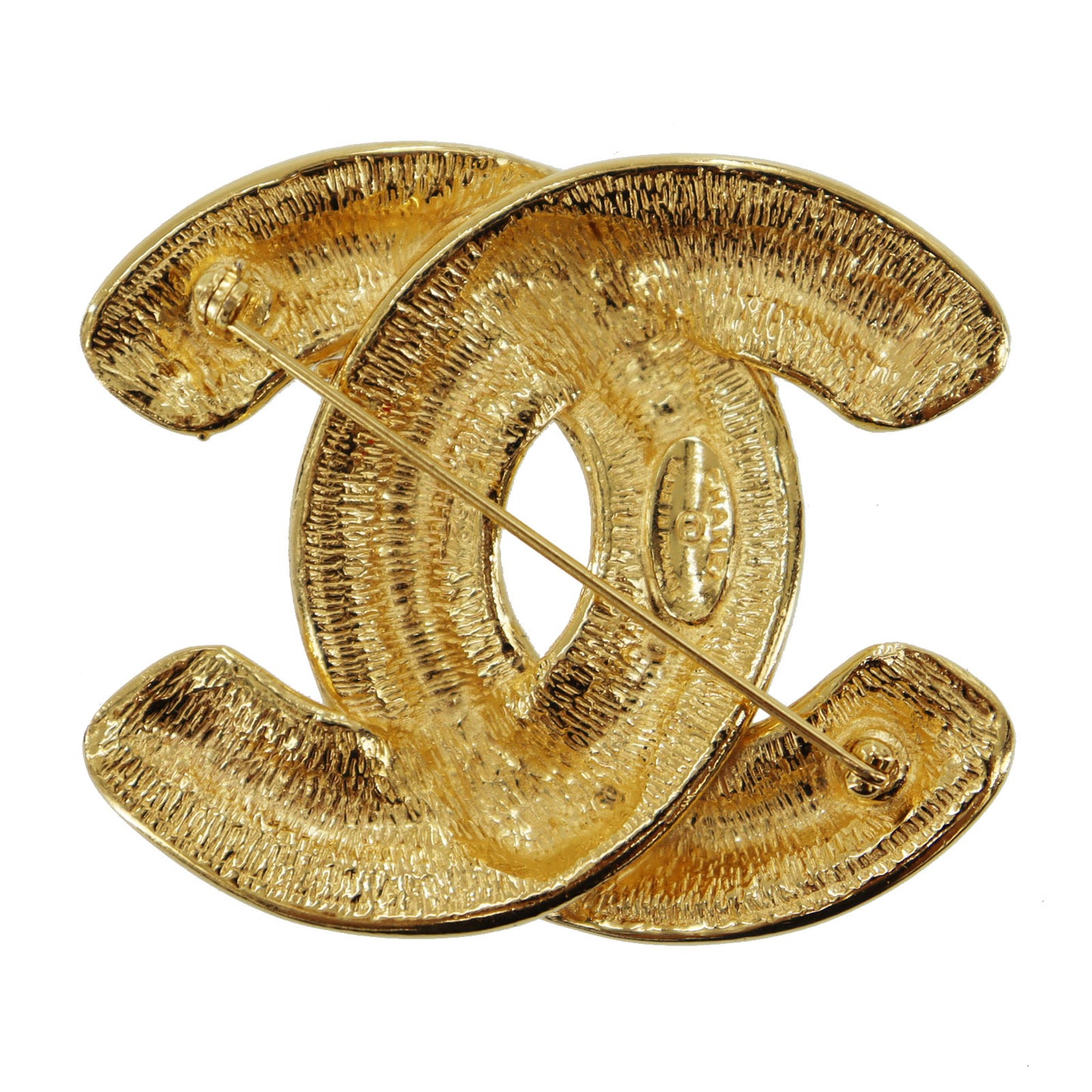 CHANEL CC Logos Matelasse Pin Brooch Gold Plated #AG192