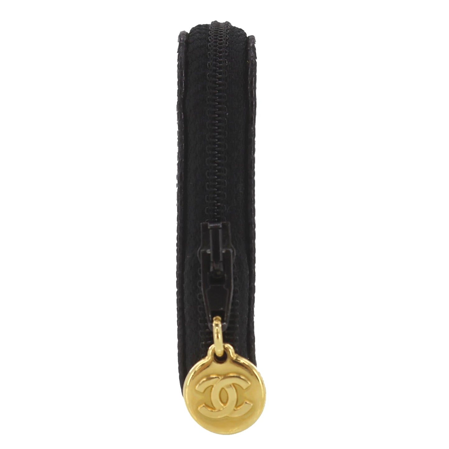 CHANEL CC Logos Coin Purse Black Caviar Skin Leather #CT227