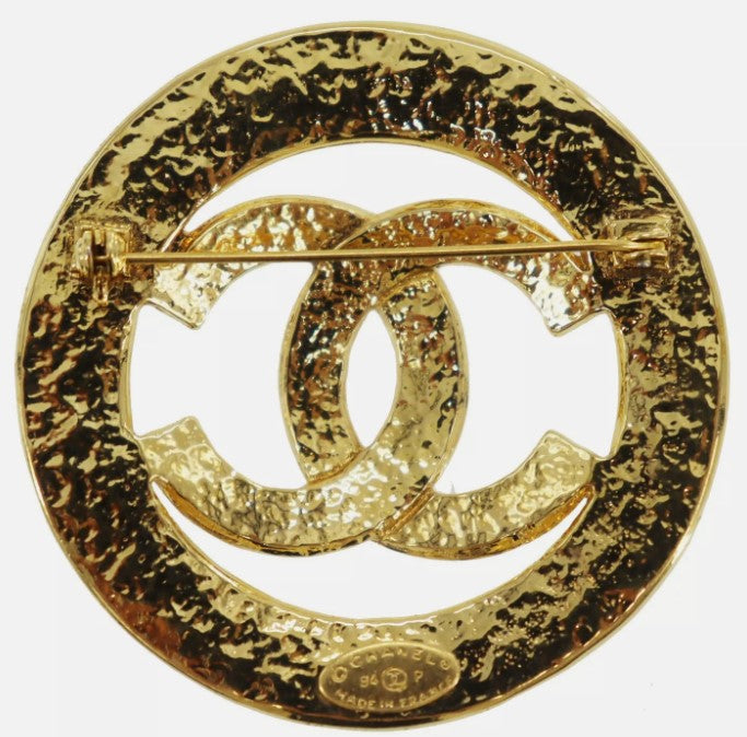 CHANEL CC Logos Circle Used Pin Brooch Gold Plated 94P France Vintage #CD699 S