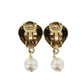 CHANEL CC Logos Pearl Earrings Black Gold Clip-On 04 A #CD541