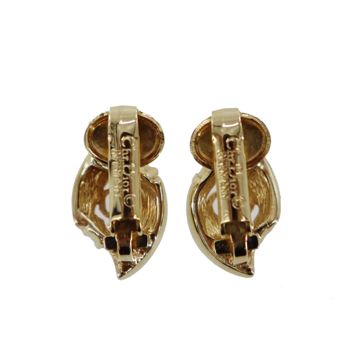 Christian Dior CD Logos Rhinestone Earrings Gold Plated #CB380