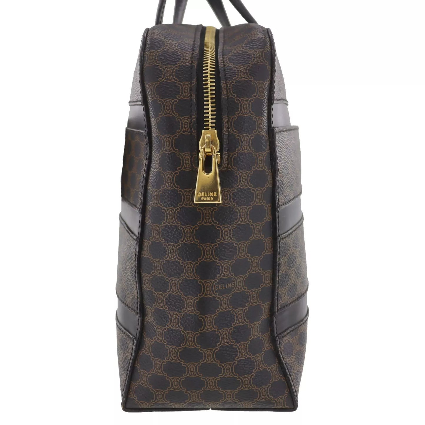 CELINE Macadam Pattern Handbag Black Brown PVC Leather #AH215