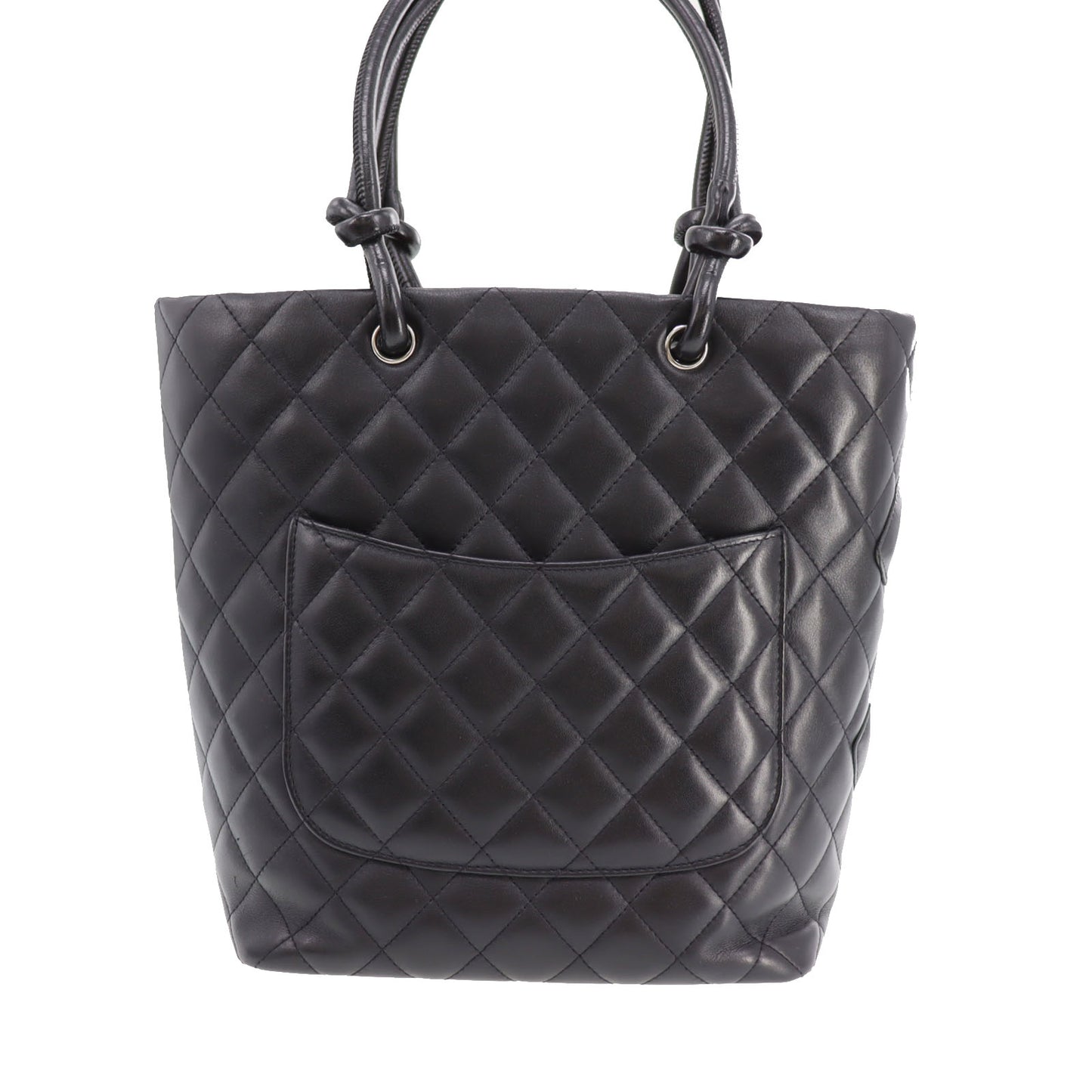 CHANEL Cambon Line Tote Handbag Black Leather #CK144
