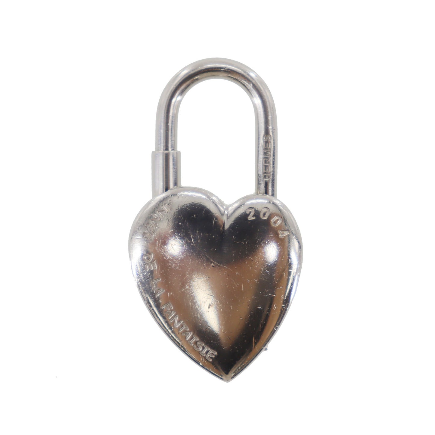 HERMES Cadena Padlock Used Fantasy Heart 2004 Silver-Plated Vintage #CY159