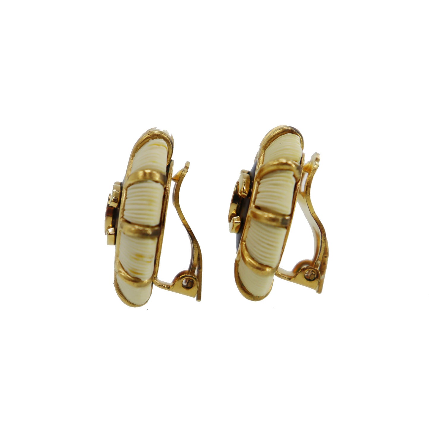 CHANEL CC Logos Circle Earrings 95 A Clip-On Gold #CG270