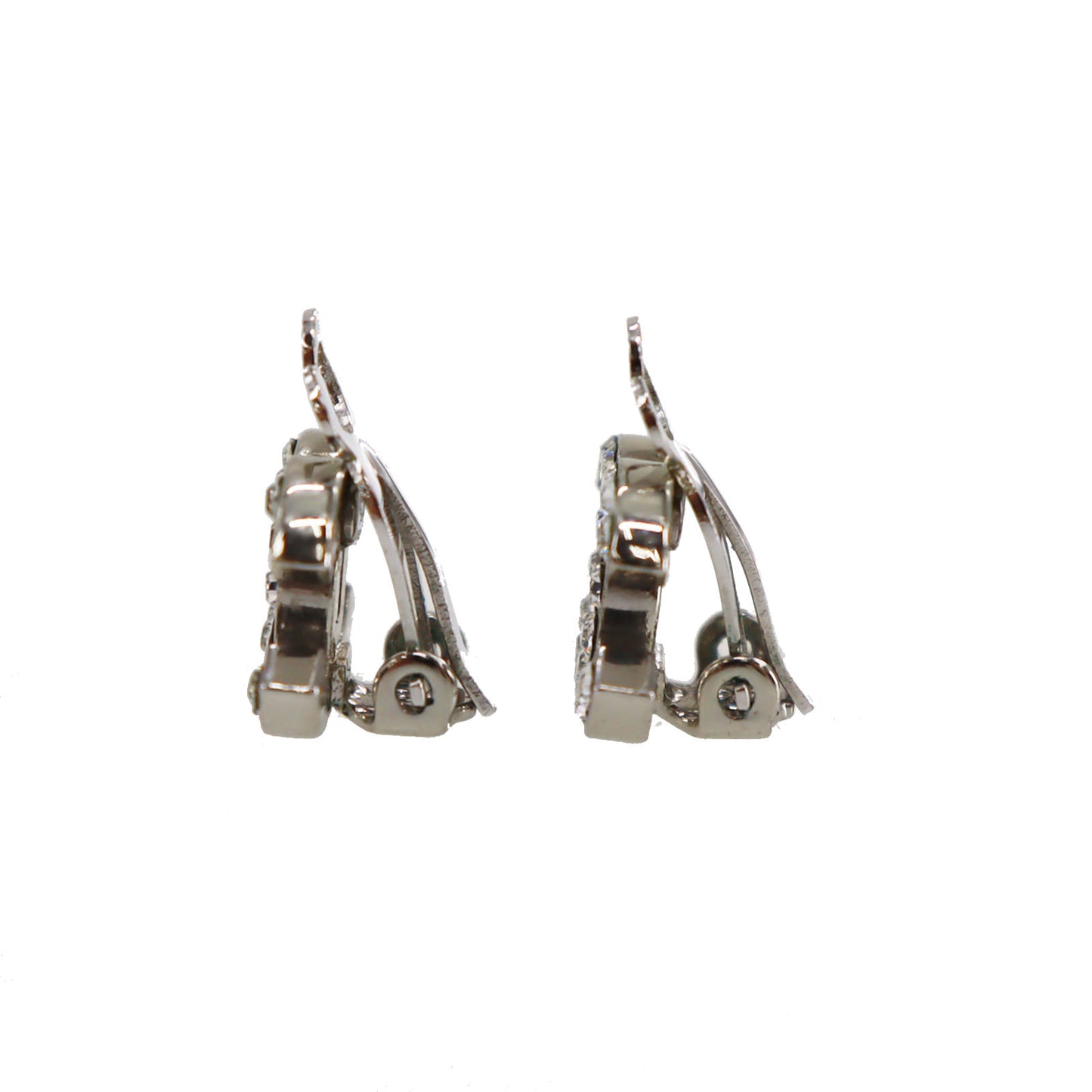 CHANEL CC Logos Rhinestone Earrings Silver Clip-On 05 V #CK780