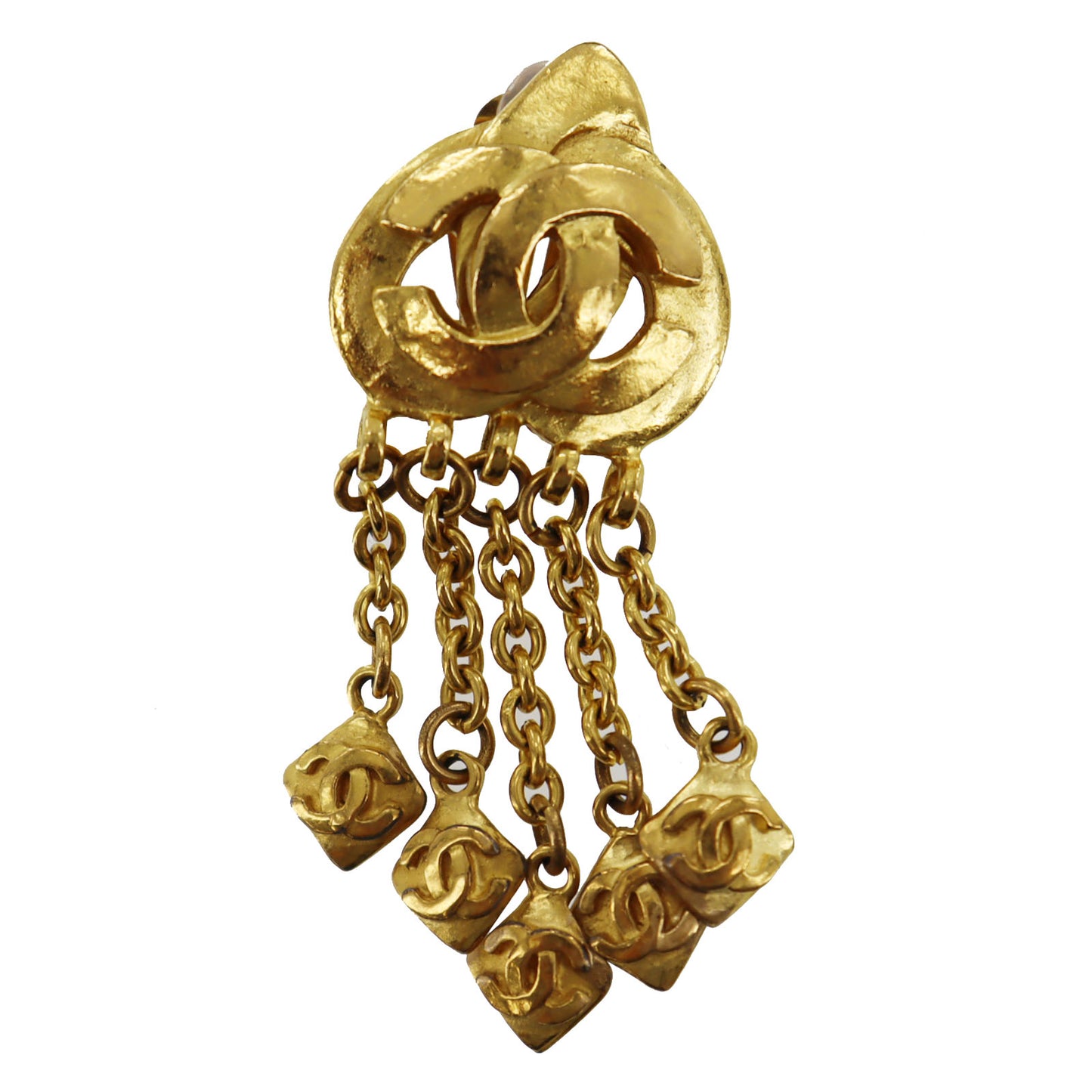CHANEL CC Logos Charm Earrings Gold Clip-On 97P #AH132