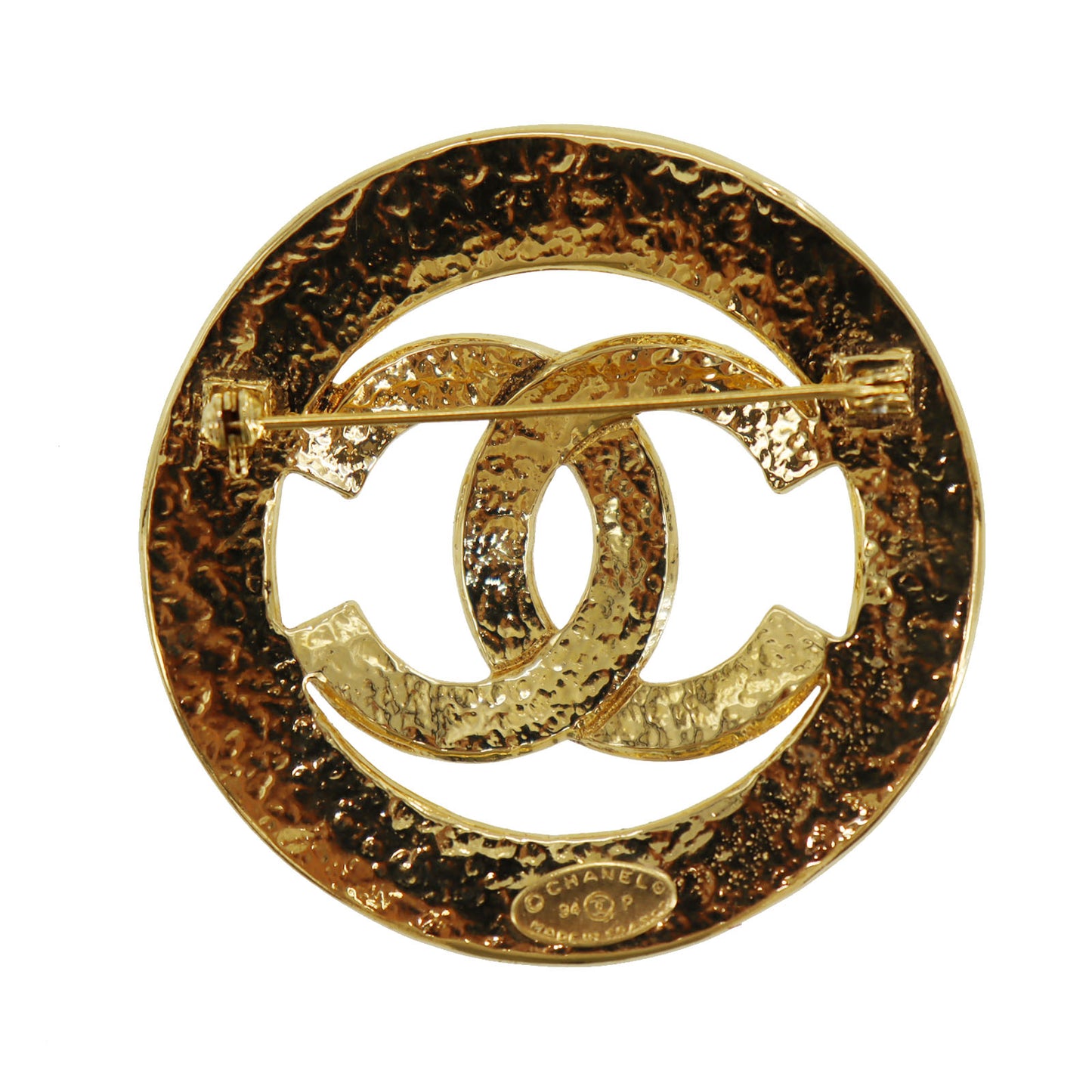 CHANEL CC Logos Round Pin Brooch Gold Plated 94 P #CD728