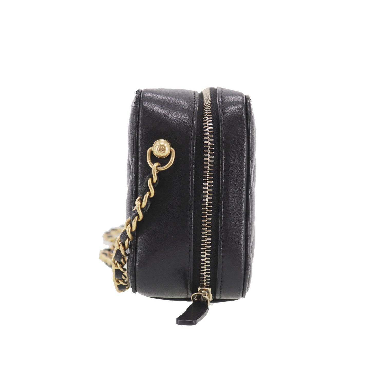 CHANEL Matelasse Crossbody Shoulder Bag Black Lambskin #EH289