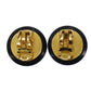 CHANEL Logos Earrings Gold Black Clip-On 95A  #BK864