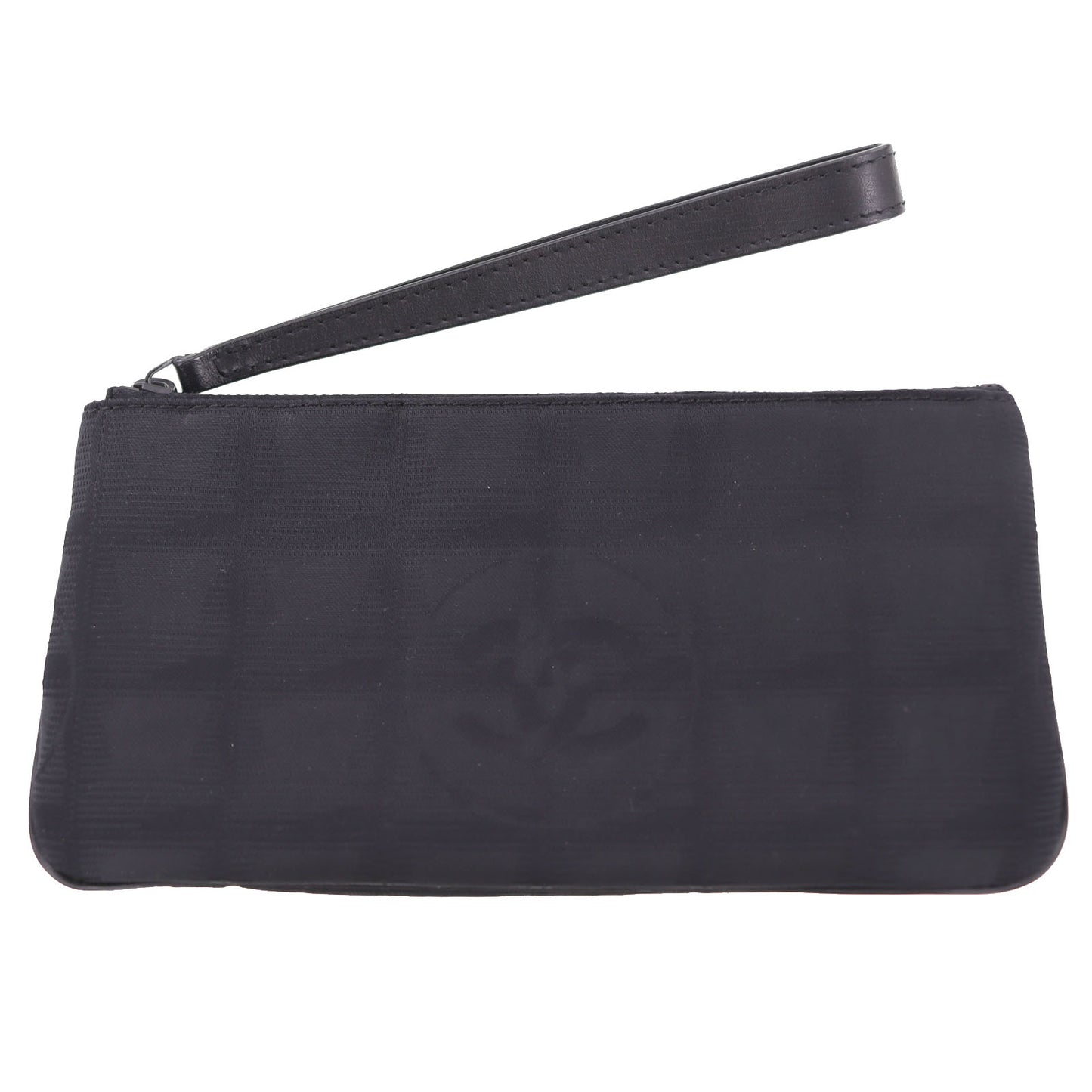 CHANEL NewTravel Line Handbag Pouch Black Nylon Leather #AG360