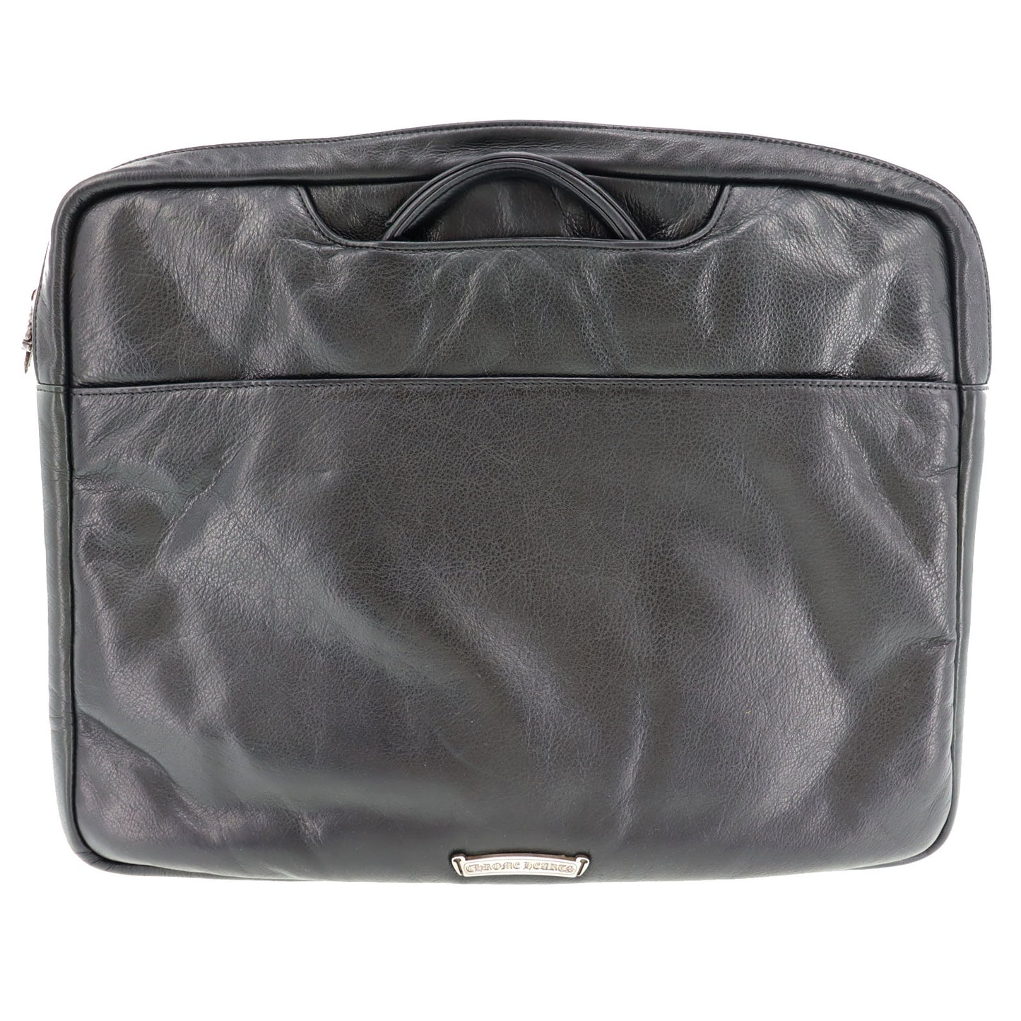 Chrome Hearts Handbag Briefcase Document Case Black Leather Silver #UU984