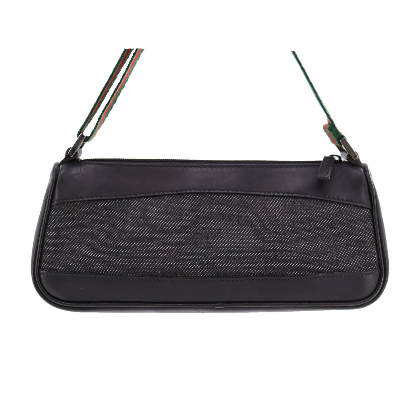 GUCCI Logos Web Stripe Small Handbag Black Canvas Leather #AH366
