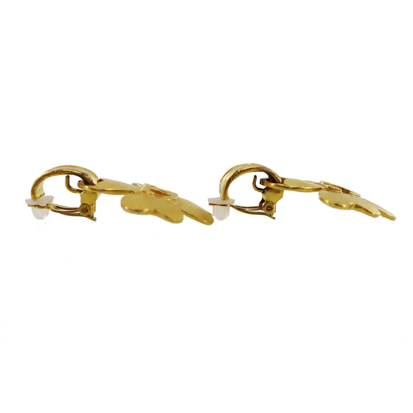 CHANEL CC Logos Clover Earrings 95 P Gold Clip-On  #AH572