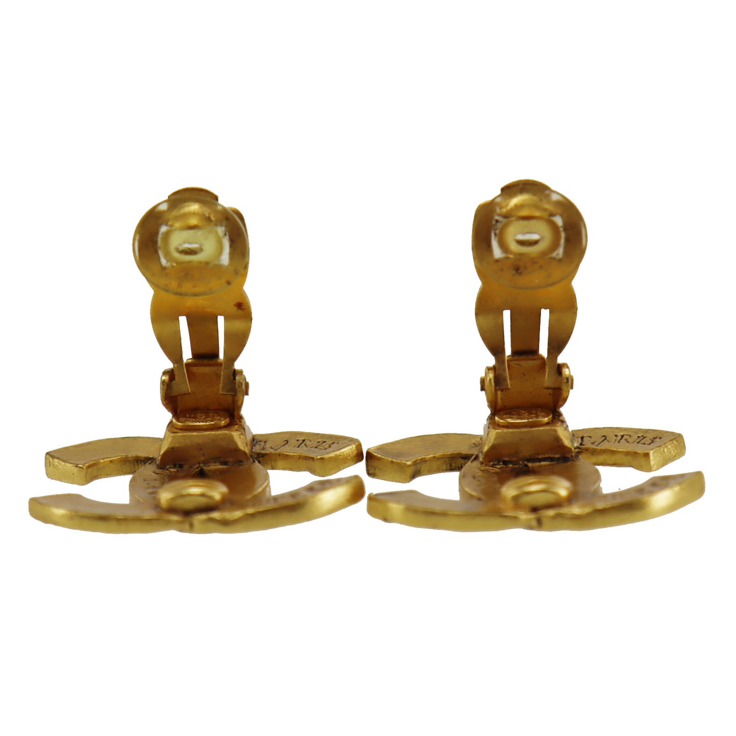 CHANEL CC Logos Earrings Gold Clip-On Vintage 99A #BR689