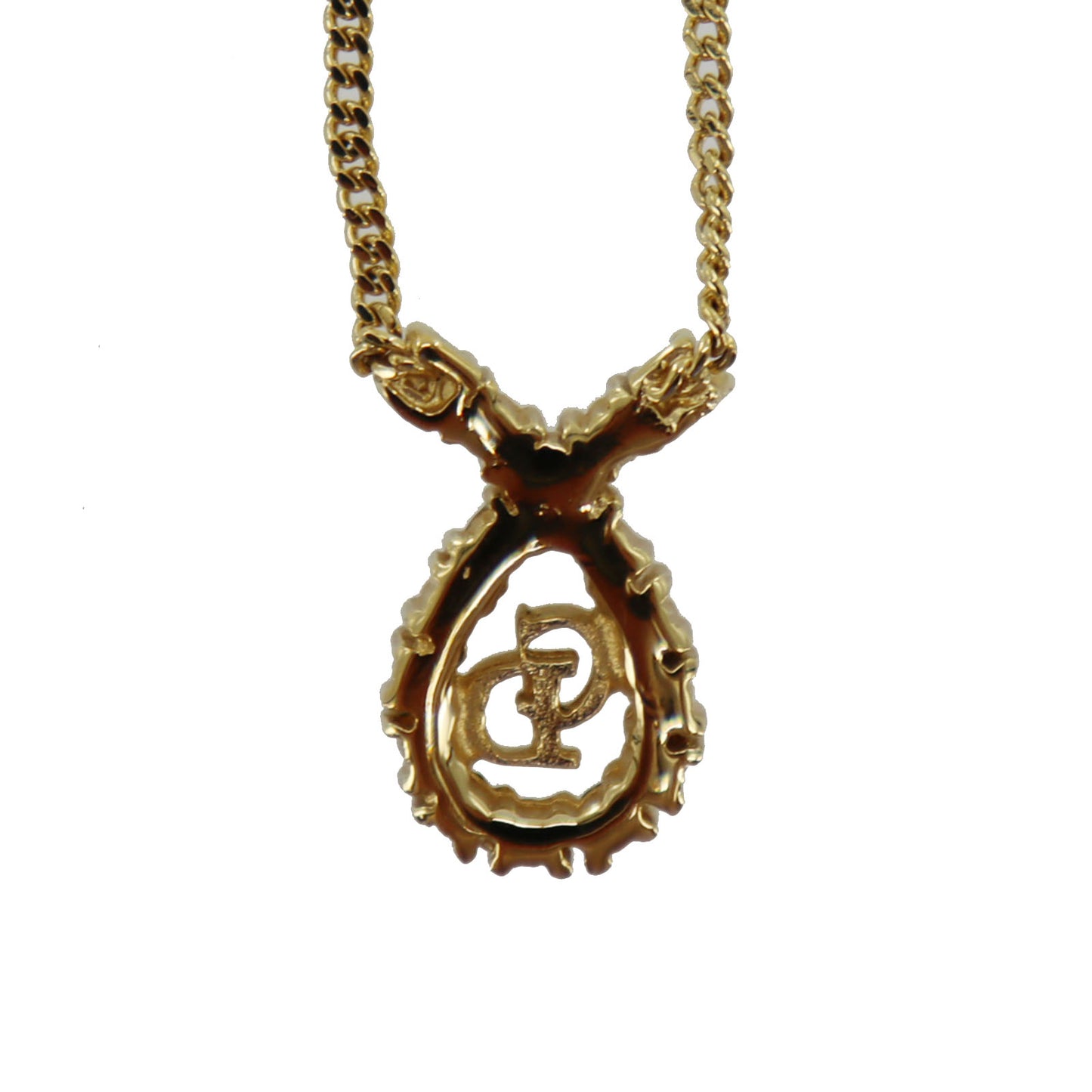 Christian Dior CD Logo Chain Necklace Rhinestone Gold-Plated #BO678