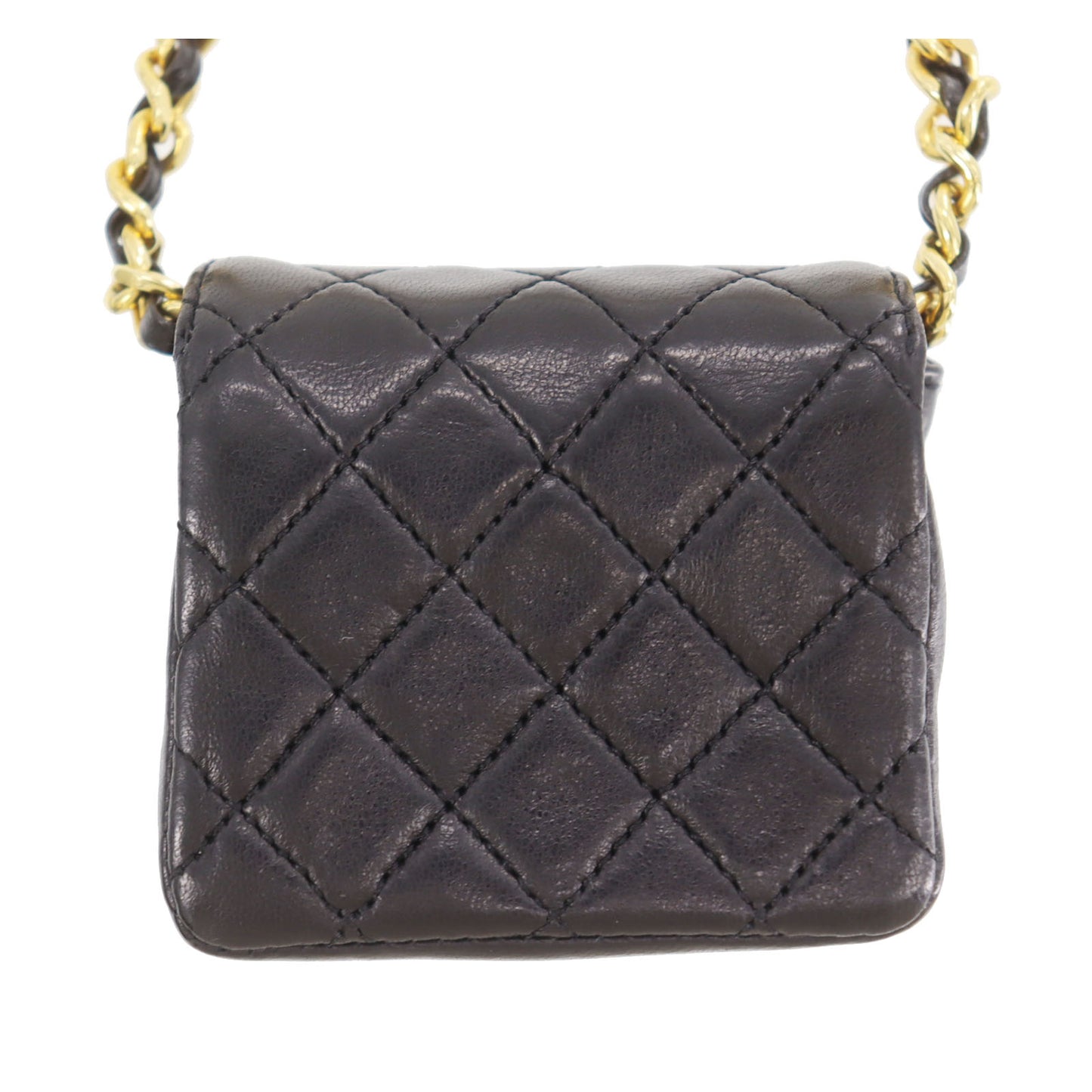 CHANEL Mini Matelasse Shoulder Bag Black Lambskin Leather #AH515