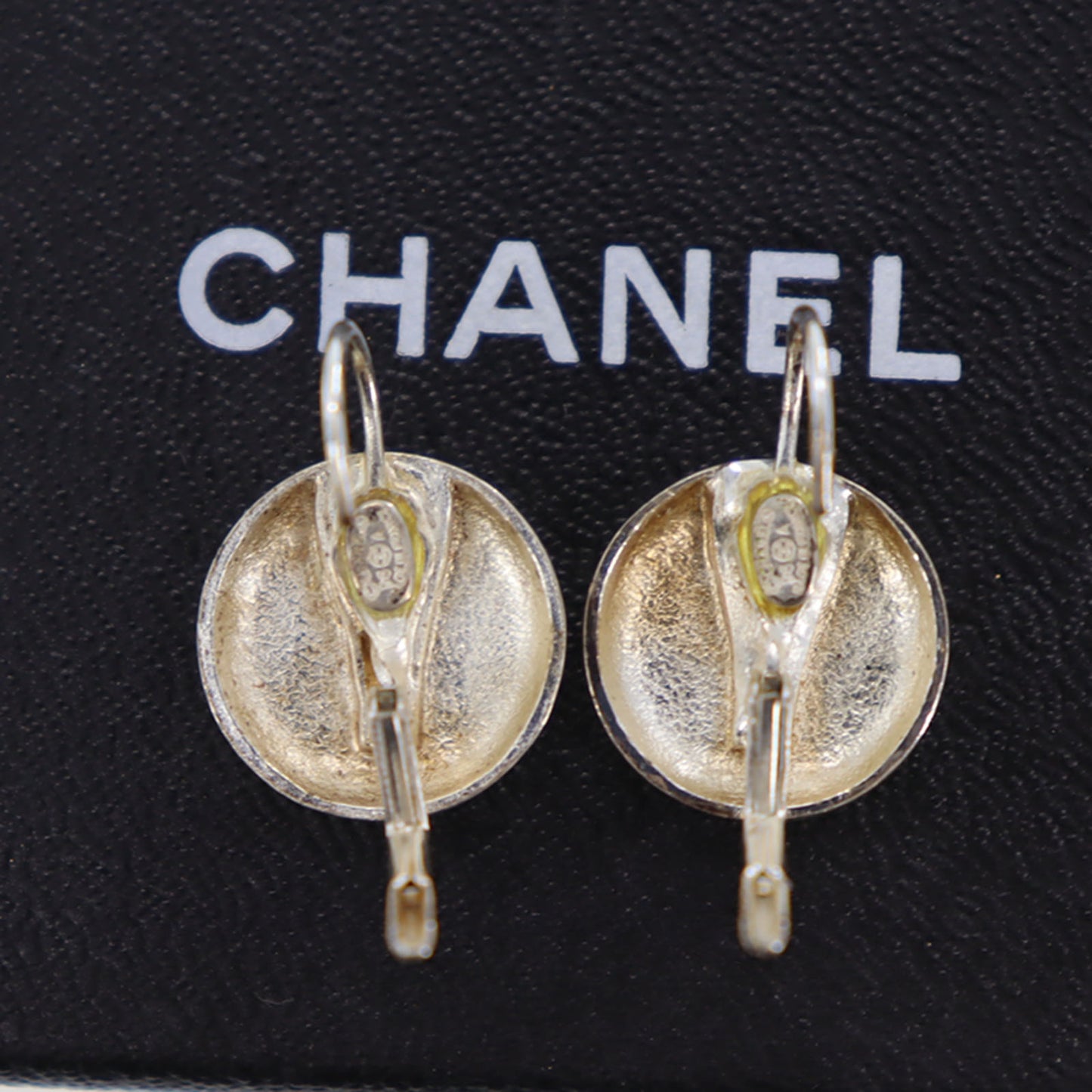 CHANEL CC Logos Circle Piercing Earrings Silver Plated 96 A #CG485