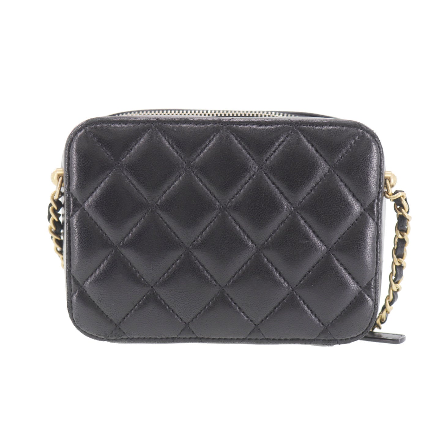CHANEL Matelasse Crossbody Shoulder Bag Black Lambskin #EH289