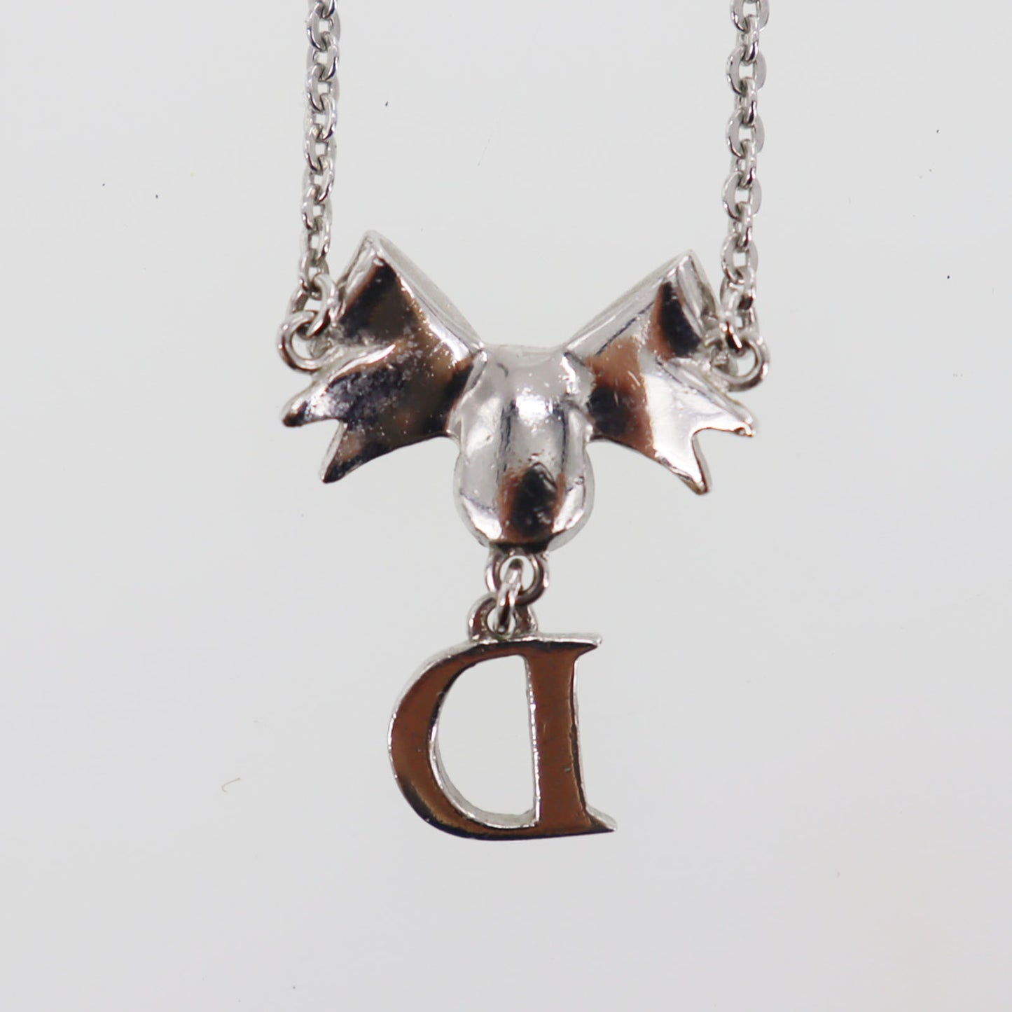 Christian Dior CD Logo Bow Necklace Silver Rhinestones #EC225