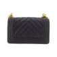 CHANEL Used BOY CHANEL V stitch Shoulder Bag Black Caviar Skin Leather #DA393