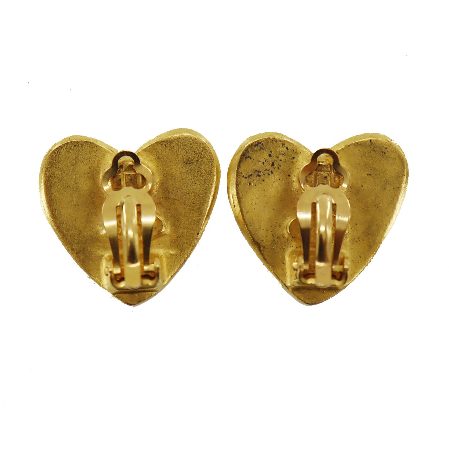 CHANEL CC Logos Heart Earrings 95P Gold Clip-On #BM804