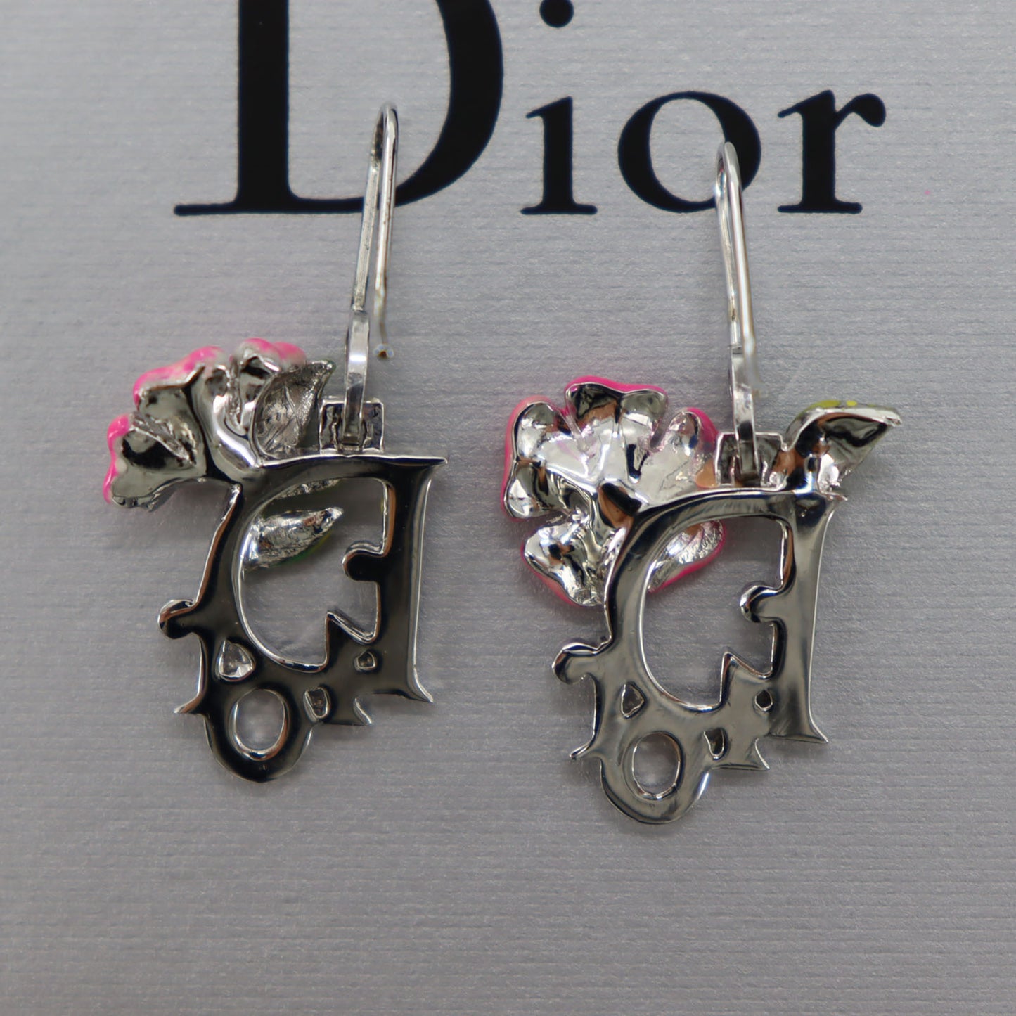 Christian Dior Logos Flower Motif Piercing Silver Plated  #BT988