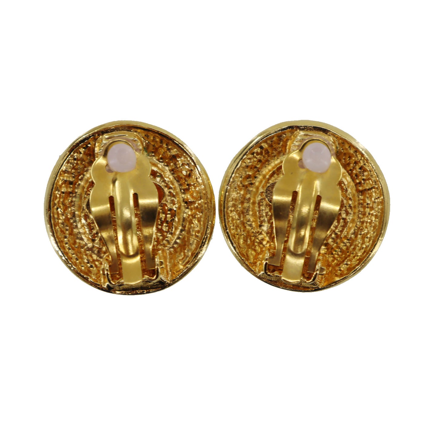 CHANEL Logos Circle Stone Earrings Gold Clip-On 2537 #AG997