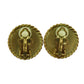 CHANEL CC Logos Circle Earrings Gold Black Clip-On 95C  #AH683