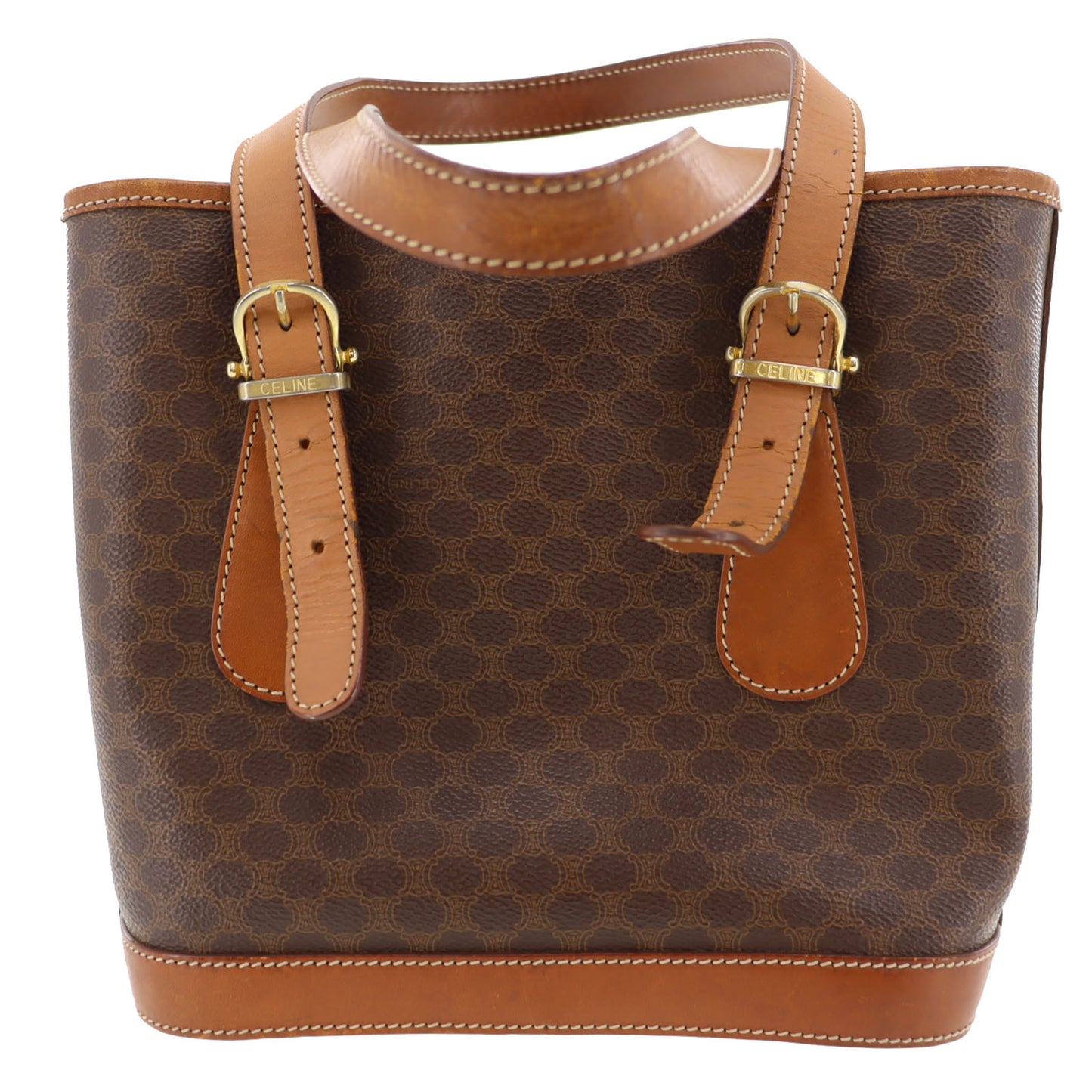 CELINE Macadam Pattern Tote Handbag Brown PVC Leather #AG364