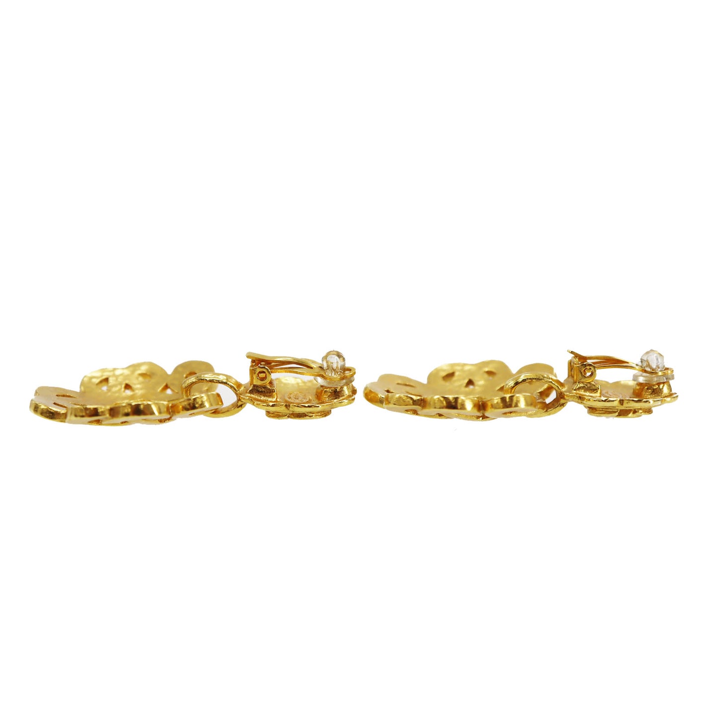 CHANEL CC Logo Earrings Gold Clip-On 97 P #CJ420
