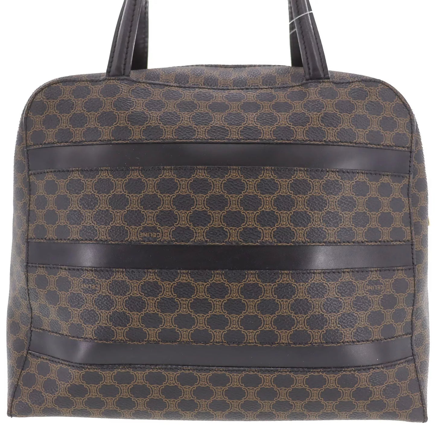 CELINE Macadam Pattern Handbag Black Brown PVC Leather #AH215