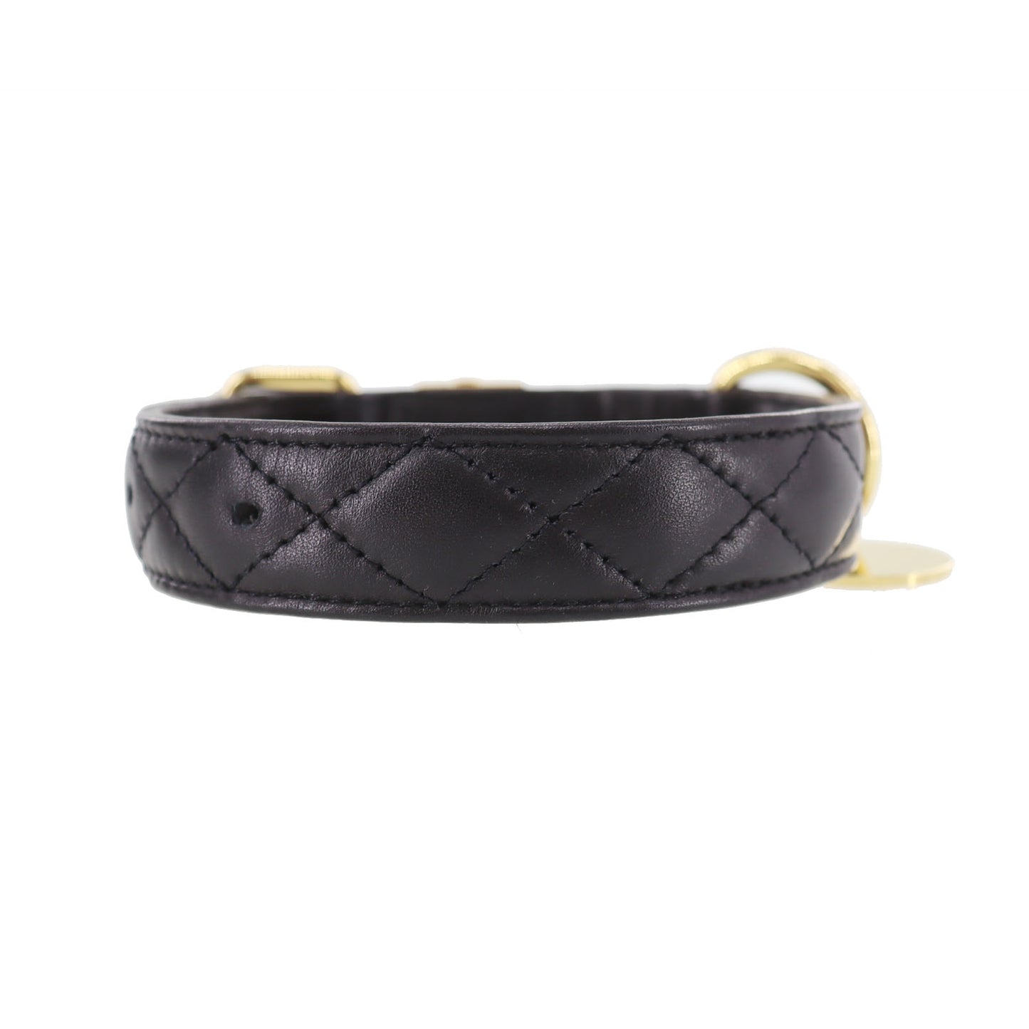 CHANEL Used Black Quilted CC Logo Dog Collar & Leash Set 99 C Vintage #CX601