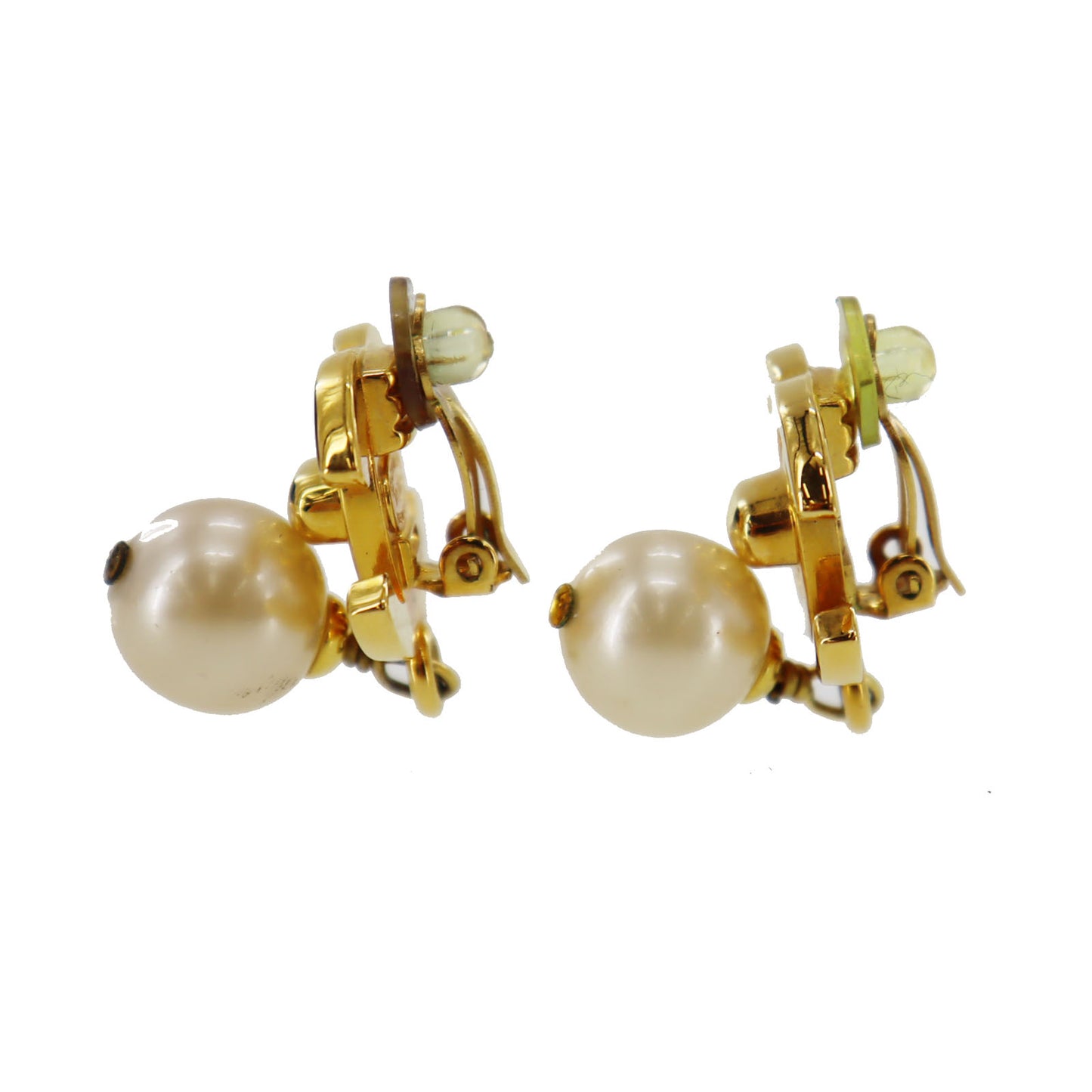 CHANEL CC Logos Pearl Earrings Clip-On 97P  #AG5