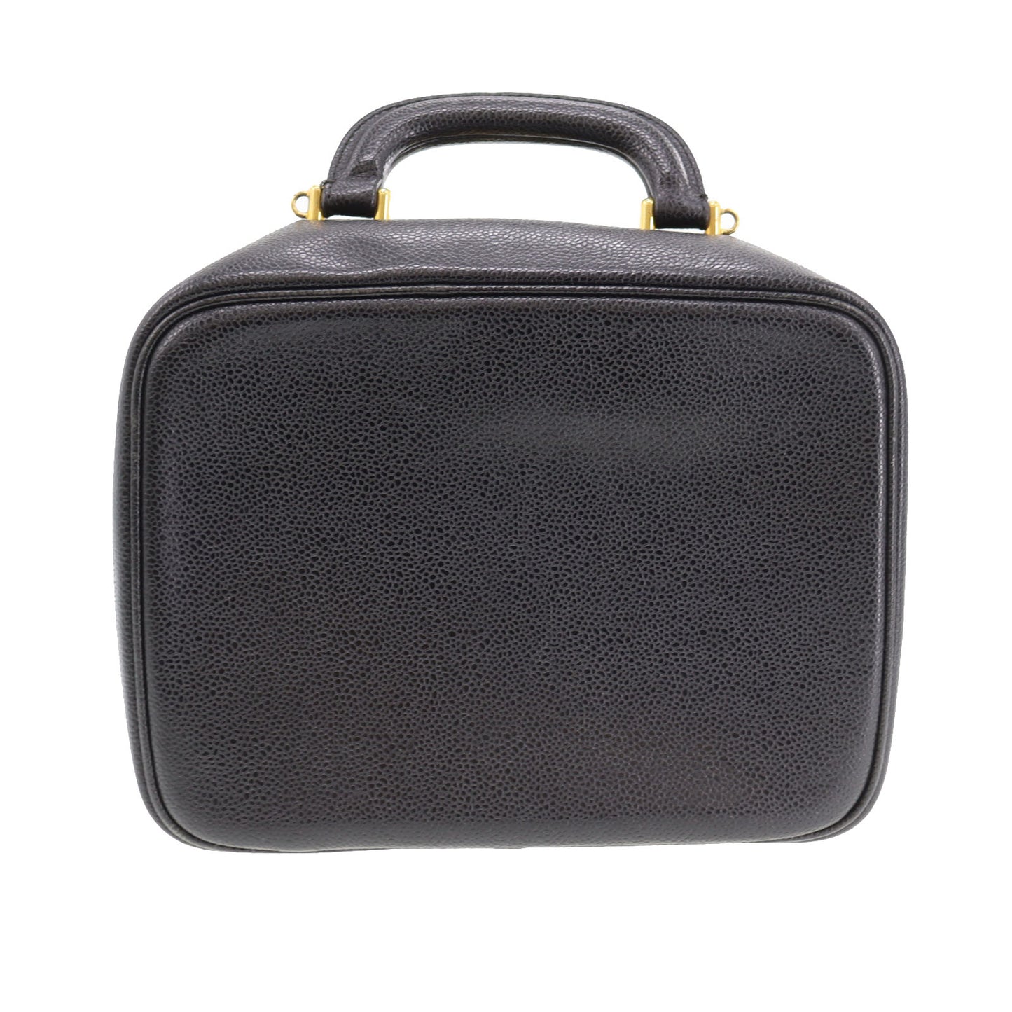 CHANEL CC Shoulder Handbag Vanity Black Caviar Skin Leather #CD668