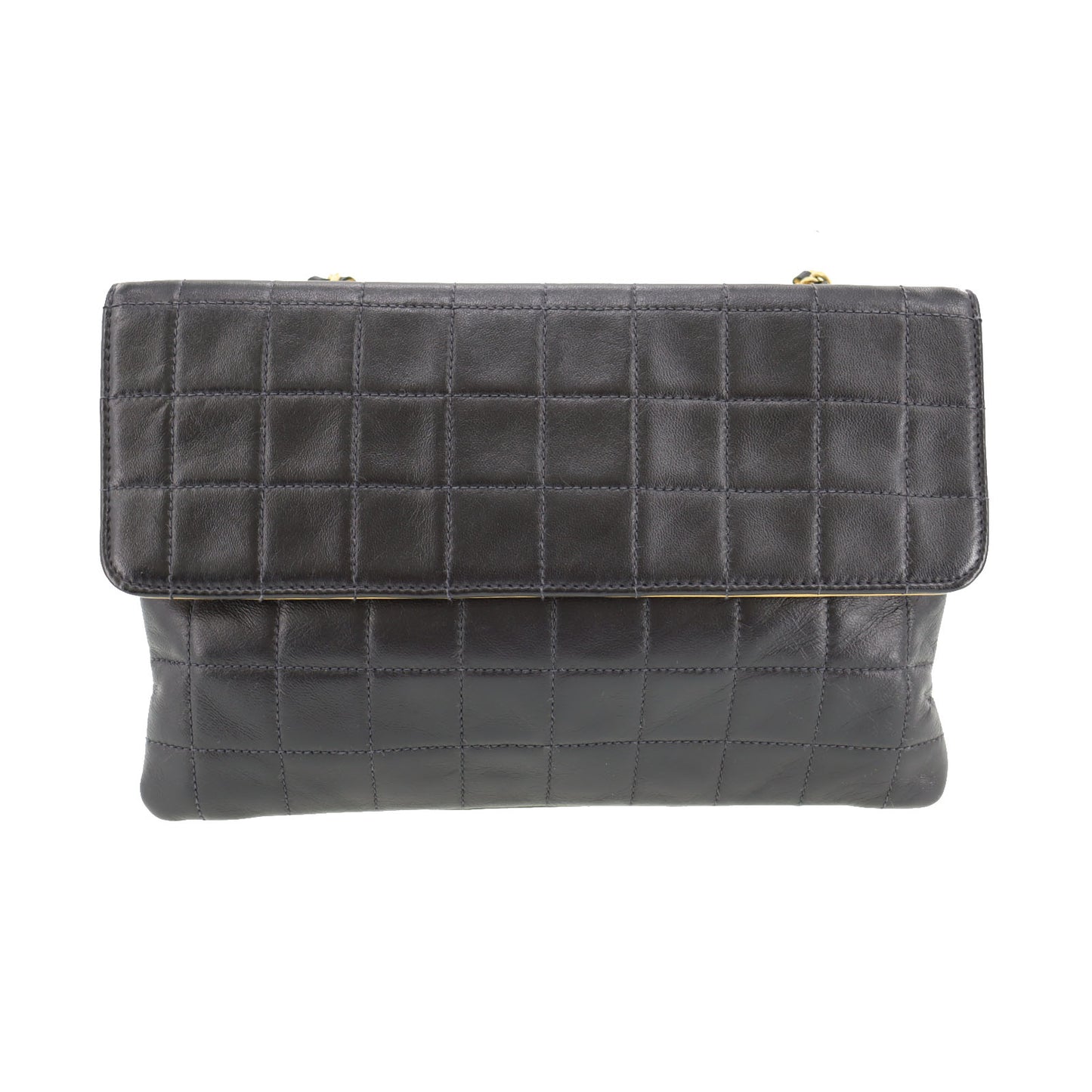 CHANEL Chocolate Bar Used Handbag Beige Black Leather Vintage #AH448 S