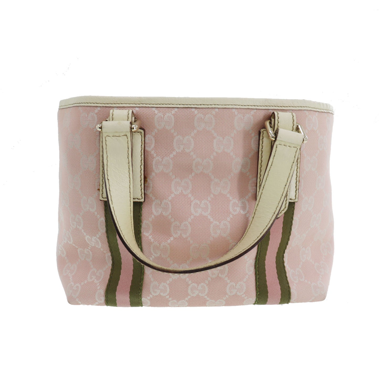 GUCCI Original GG Web Stripe Tote Handbag Pink Canvas #AG399