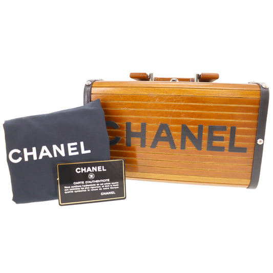 CHANEL CC Wood Vanity Handbag Brown Studs France Vintage Rare #AH582