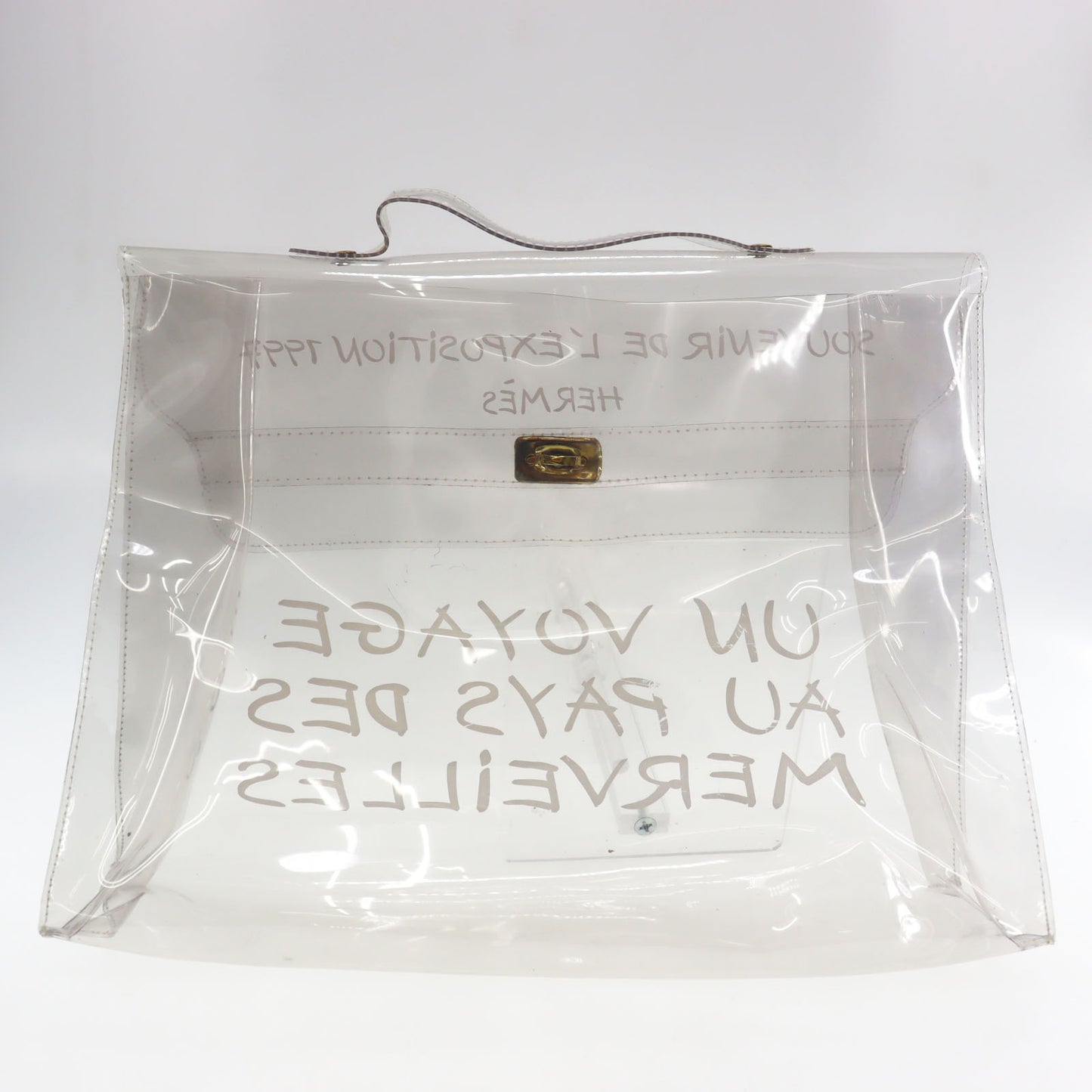 HERMES Vinyl Kelly 40 Handbag Clear L'exposition 1997 #CN9